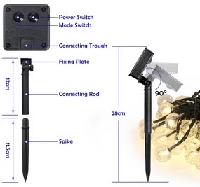 Brilagi- solárny dekoratívny LED reťazec BUBBLE 200xLED/8 režimov 20m IP65 teplá biela