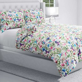 Biante Bavlnené posteľné obliečky Sandra SA-495 Dúhové kolibríky medzi kvetmi Jednolôžko 140x200 a 70x90 cm