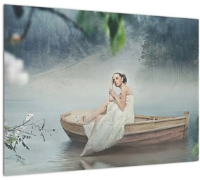 Sklenený obraz - Žena na loďke (70x50 cm)