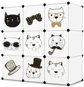 Detská modulárna skrinka, 9 boxov, MAČKY