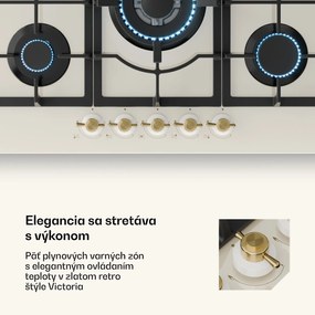 Klarstein Victoria 5, plynová varná doska, 5 Sabaf horákov, sklokeramika, retro vzhľad
