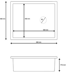 Gamma Decor 5040, 1-komorový granitový drez 560x460x180 mm, šedá, GMA-ZLE000084