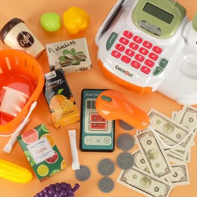 KIK Pokladňa pre deti, supermarket, obchod, skener, kalkulačka, košík s príslušenstvom 36 ks.