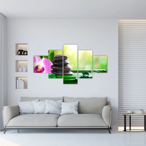 Obraz masážnych kameňov a orchidey na vode (125x70 cm), 40 ďalších rozmerov