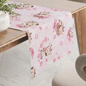 Biante Detský bavlnený behúň na stôl Sandra SA-438 Ružové žirafy na bielom 20x120 cm
