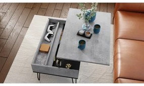 Konferenčný stôl so zdvíhacou doskou a poličkou HALIJA šedá betón/čierna