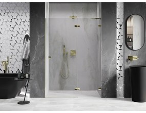 Mexen, Mexen Lunar L výklopné pravé sprchové dvere 130 cm, transparentné, zlaté - 834L-130-000-50-00-P