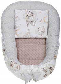Obojstranné hniezdočko (kokon) pre bábätko - BABYMAM PREMIUM set 7v1 - Medvieďatá s béžovou minky
