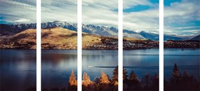 5-dielny obraz zapadajúce slnko nad jazerom - 200x100