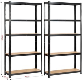 Set 2 kovových regálov 90x30x180 cm čierny