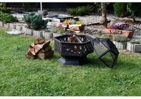 Prenosné ohnisko na drevo s roštom čierna/patina