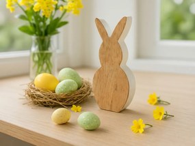 Drevený veľkonočný zajac NUBBIN 18 cm, biely