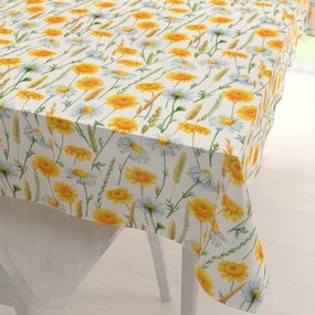 Biante Dekoračný obdĺžnikový obrus PML-104 Biele a žlté margaréty na bielom 120x180 cm