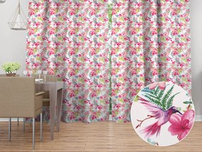 Biante Bavlnený záves Sandra SA-493 Kolibríky s ružovými kvetmi na bielom 150x250 cm