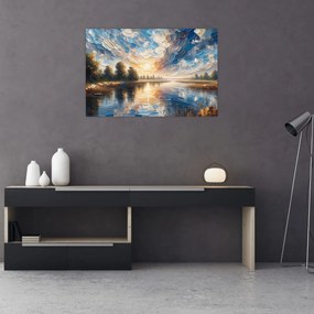 Obraz - Maľba slnka nad vodou (90x60 cm)