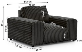 Tmavosivé menčestrové kreslo Justin – Ropez