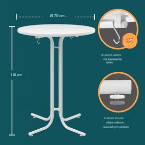 InternetovaZahrada Skladací barový stôl Ø70 cm - biely