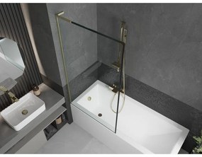 Mexen Next L, 1-krídlová vaňová zástena 90 x 150 cm, 6mm číre sklo-čierny vzor, zlatý matný profil, 895-090-000-03-70-55