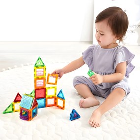 MULTISTORE Magnetická stavebnica 130 dielov – magnetické kocky 2D/3D, kolieska, šablóny, 3+
