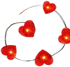 ACA Lighting LED vianočné/dekoračné girlanda - srdiečka, červená farba, 200 cm, IP20, 2xAA