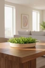 Dekoračná miska ORYVEN, sklolaminát s drážkami, priemer 30 cm, béžová