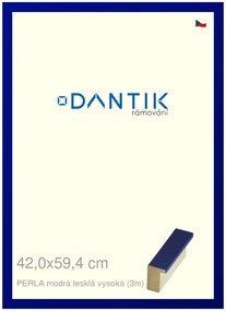 DANTIK rám na obraz 42x59,4 | PERLA modrá lesklá vysoká (Plexi Čiré)