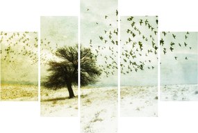 Obraz - Maľovaný kŕdeľ vtákov (150x105 cm)