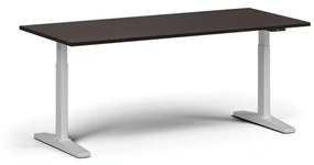 Výškovo nastaviteľný stôl, elektrický, 675-1325 mm, doska 1800x800 mm, biela podnož, wenge