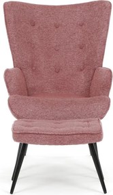 Relaxačné kreslo ušiak s taburetom ROYAL II — kov, látka, ružová