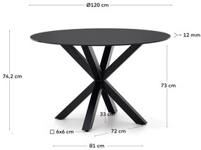 Čierny okrúhly jedálenský stôl so sklenenou doskou ø 120 cm Argo – Kave Home