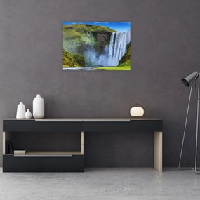 Sklenený obraz - Vodopád Seljalandsfoss (70x50 cm)