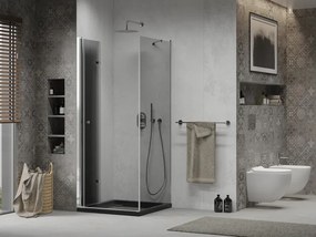 Mexen Lima, sprchový kút so skladacími dverami 80 (dvere) x 80 (stena) cm, 6mm šedé sklo, chrómový profil + slim sprchová vanička čierna + chrómový sifón, 856-080-080-01-40-4070