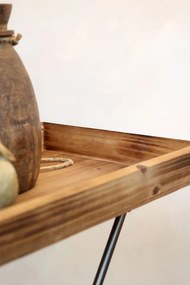Hnedý odkladací skladací stolík s dreveným podnosom - 70*35*80 cm