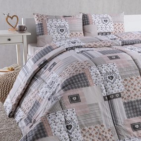 Letná sada periny a vankúša PATCHWORK šedo-krémová