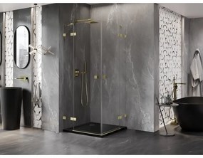 Mexen Lunar Duo, výklopný sprchový kút 80 x 80 cm, 8mm číre sklo, zlatý matný profil, 834-080L-080P-55-00