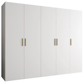 Šatníková skriňa 250 cm Borry 1 (biela + zlatá). Akcia -20%. Vlastná spoľahlivá doprava až k Vám domov. 1125782