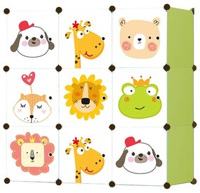 SUPPLIES TOYS detská modulárna skriňa, organizér na hračky a oblečenie 9x poličiek - zelená farba