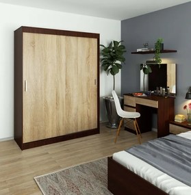 Šatníková skriňa s posuvnými dverami 150 cm CLP mono wenge / sonoma