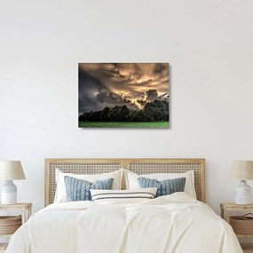 Sklenený obraz mračien a lesa (70x50 cm)