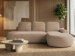 Rohová sedačka s funkciou spania Cloud pravá s úložným priestorom na posteľnú bielizeň béžová plyšová