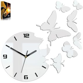 3D nalepovacie hodiny Butterfly biele