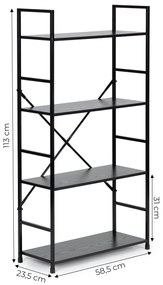 Moderný široký drevený regál so 4 policami LOFT čierny T36038