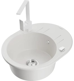 Mexen Kevin, drez granitový 586x458x190 mm, 1-komorový a biela Rita, biela, 6517-20-670300-20