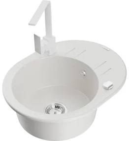 Mexen Kevin, drez granitový 586x458x190 mm, 1-komorový a biela Rita, biela, 6517-20-670300-20