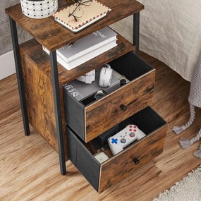 Nočný stolík s 2 zásuvkami, rustikálny hnedý