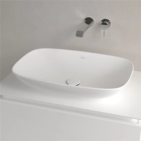 VILLEROY &amp; BOCH Loop &amp; Friends obdĺžnikové umývadlo na dosku bez otvoru, s prepadom, 620 x 420 mm, Stone White, s povrchom CeramicPlus, 4A5000RW