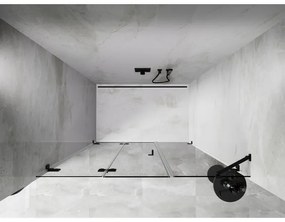 Mexen Lunar-F, skladacie ľavé sprchové dvere 150 cm, 8mm číre sklo, čierny matný profil, 836S-150-050-70-00-L