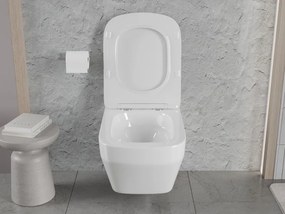 Mexen Riva, závesná WC misa 555x370x335 mm, Rimless Tornádo + WC sedadlo z duroplastu, biela lesklá, 30630200T