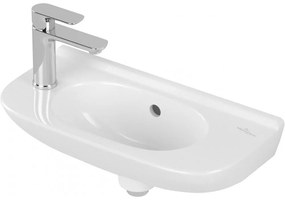 VILLEROY &amp; BOCH O.novo Compact závesné umývadielko s otvorom vľavo, s prepadom, 500 x 250 mm, biela alpská, s povrchom CeramicPlus, 536154R1