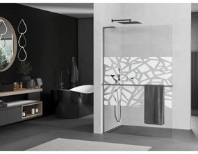 Mexen Kioto+ L, sprchová zástena Walk-In s poličkou a vešiakom 110 x 200 cm, 8mm číre sklo biely vzor, grafitový profil, 800-110-123-66-85